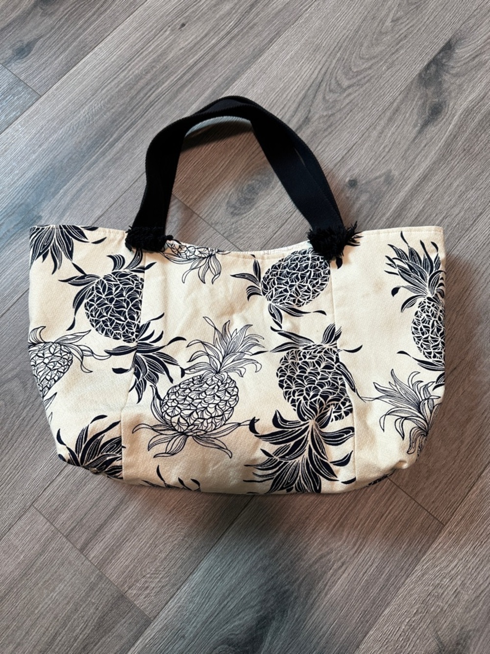 Cream Canvas Tote with Black Pineapple Print